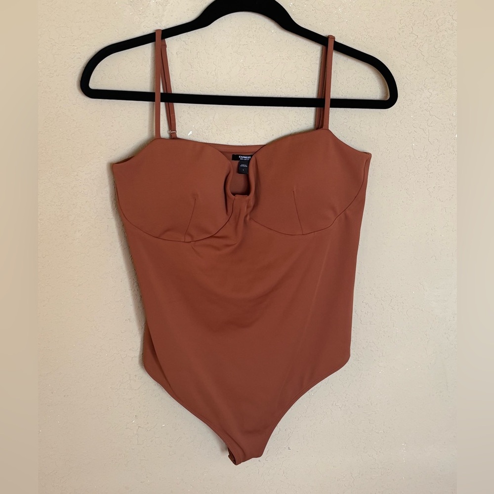 New Express one piece body contour bodysuit brown rust color size L